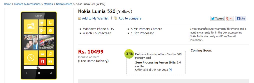Lumia 520 flipkart preoder