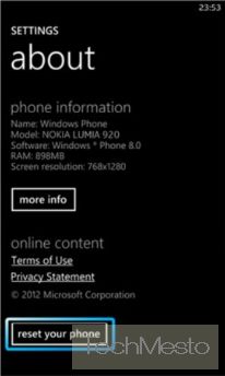 Reset a Windows Phone via Interface