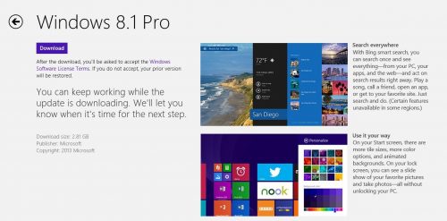 Update to 8.1 - Windows Store