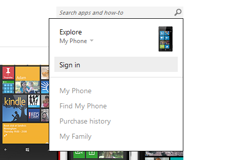 signin and search windowsphone