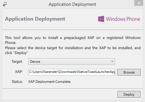aaplication deployment windows phone sdk