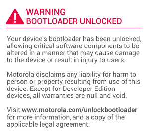 Bootloader Unlocked warning in Motorola