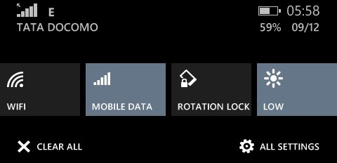 mobile data toggle action center wp