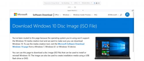 Download Windows 10 ISO disc on a Windows PC by changing the user agent