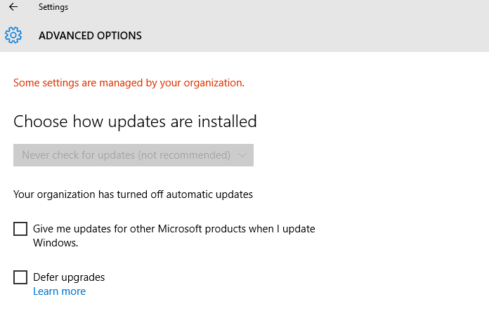 Windows Update Managed by Organization