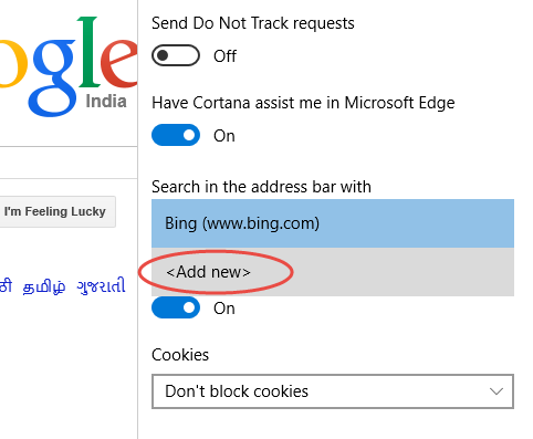 search bar microsoft edge app