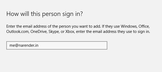 Add User using a MS account in Windows 10