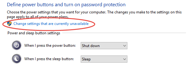 change unavailable settings win 10 power options
