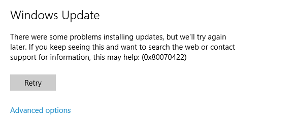 windows update error disabled