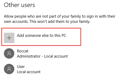 cannot add new user windows 10