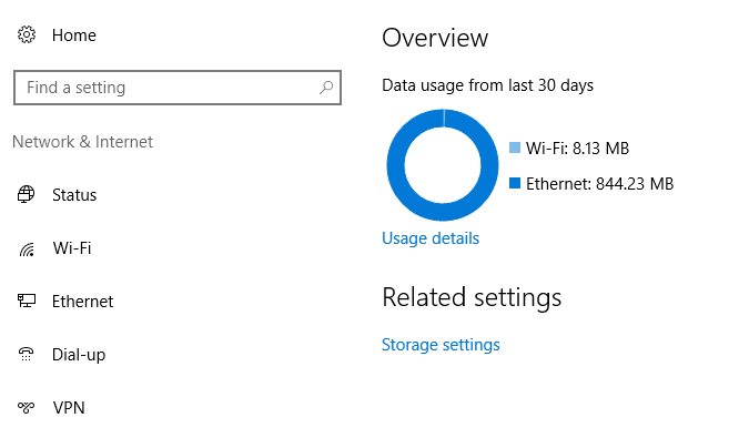 Windows 10 data usage overview wifi and ethernet