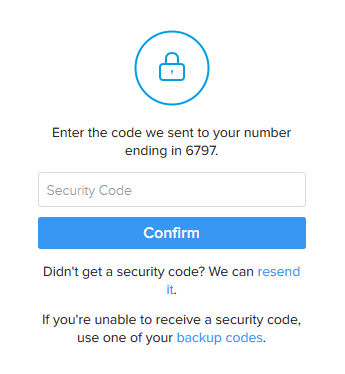 SMS code required on Instagram wesbite