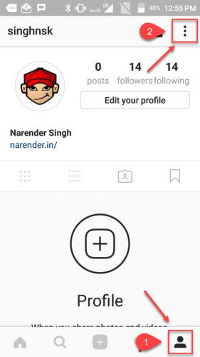 Instagram app account settings