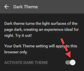 Dark Theme Activate Toggle on YouTube