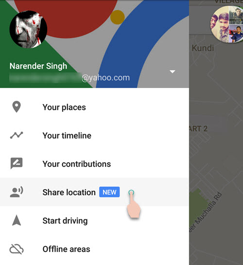 Share Location option Google Maps