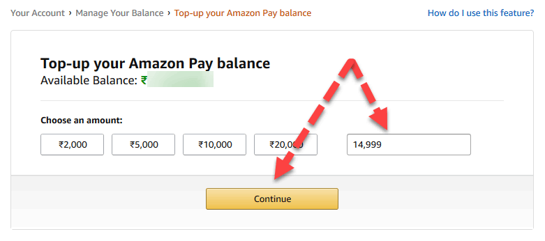 Amount to add to Amazon pay
