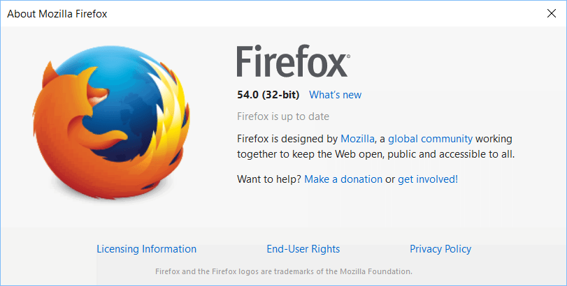 About Screen of Firefox 54 32 bit