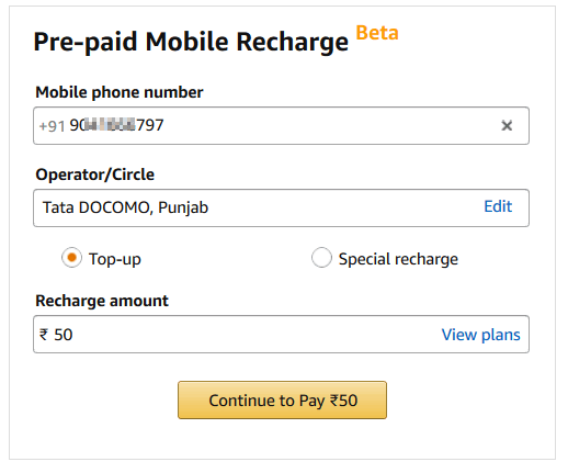 Amazon Prepiad Mobile Recharge
