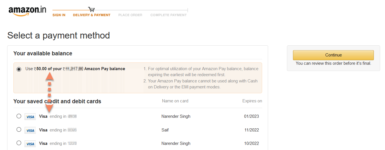 Amazon Prepaid Recharge payment methods page
