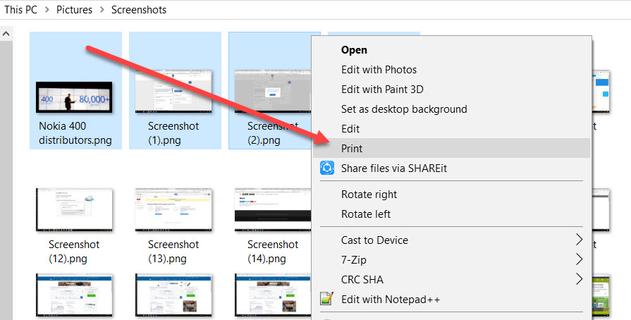 Select images for Printing in Windows 10