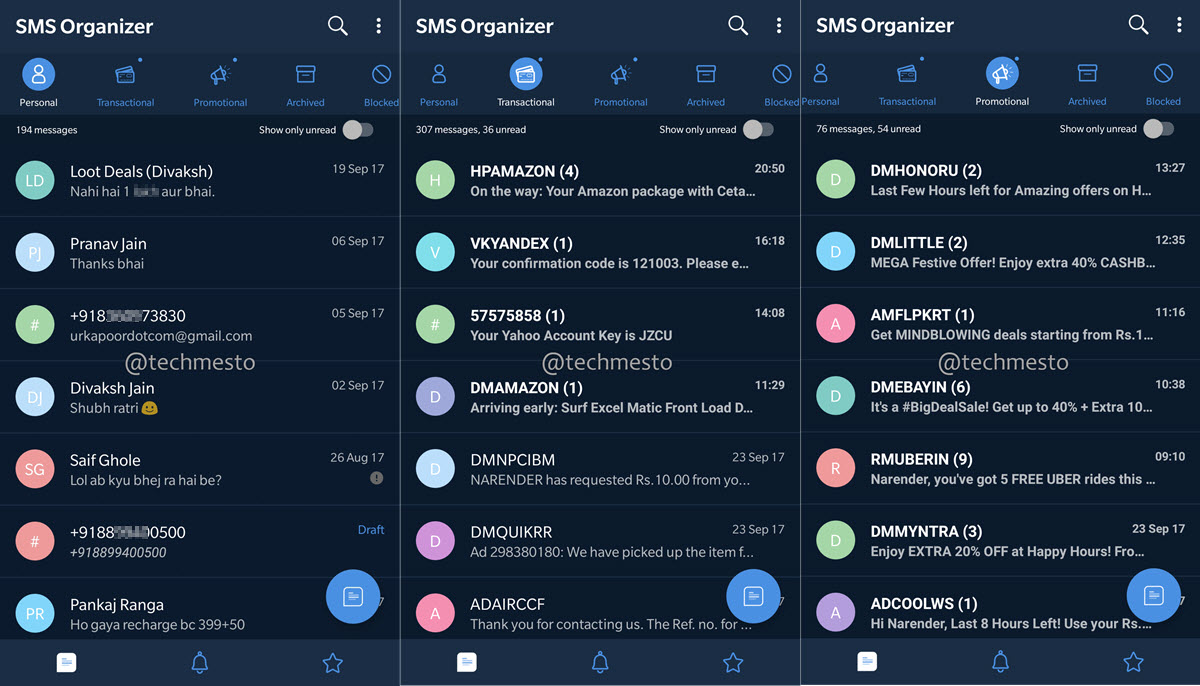 SMS Organizer folders