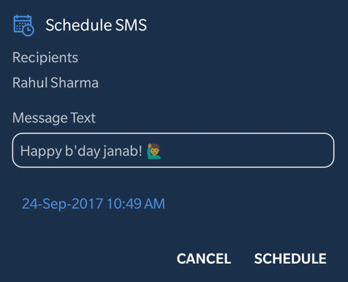 Schedule SMS in SMS Organizer app for Android