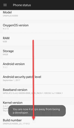 About Phone > Build Number in Android