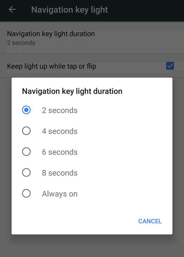 Navigation key light duration