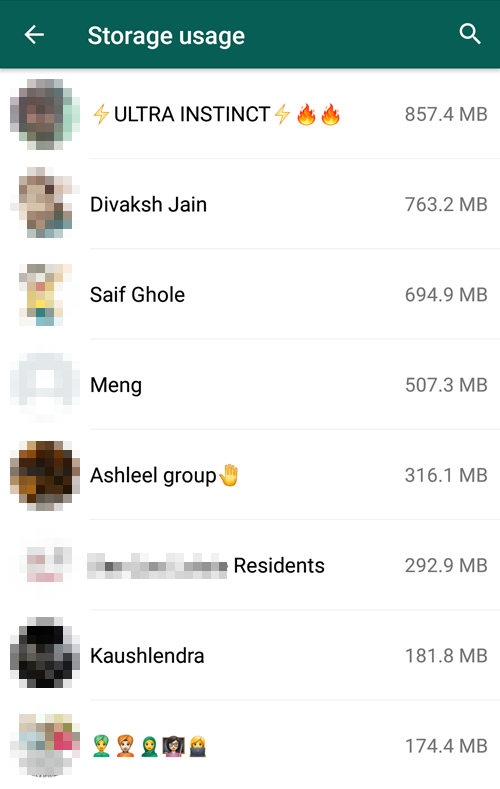 WhatsApp Storage Usage