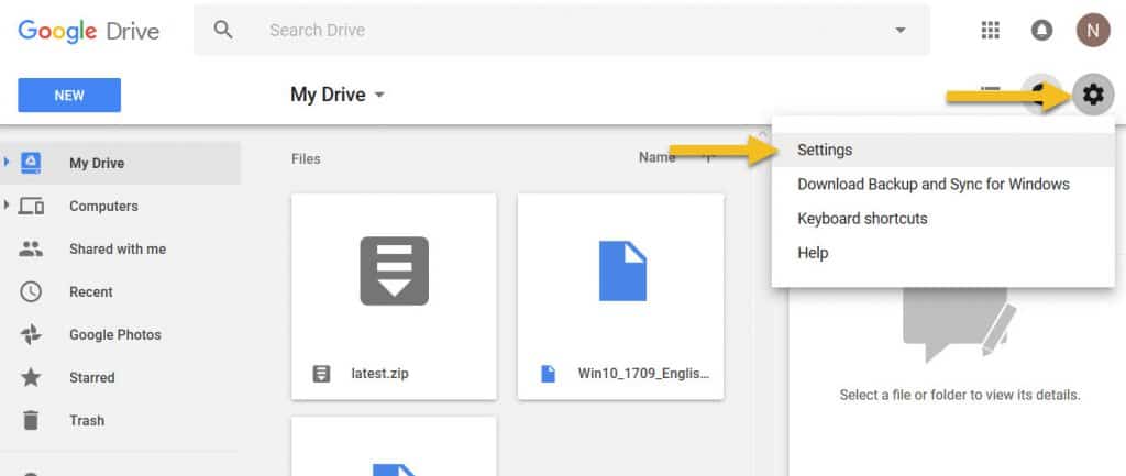Google Drive settings