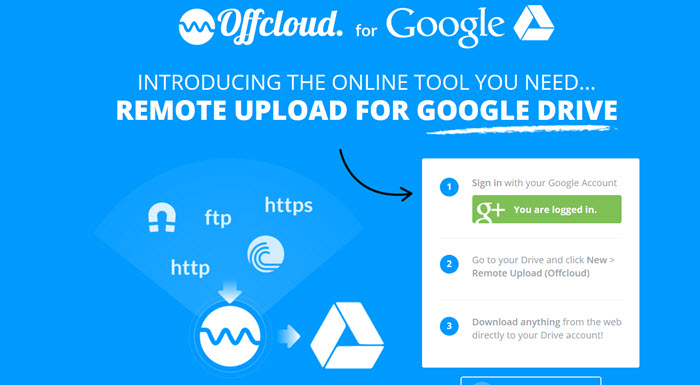 Upload remote files to Google Drive using Offcloud