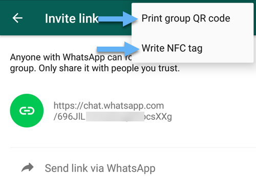 WhatsApp group QR code and NFC tag