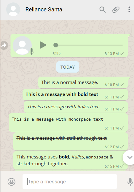 Format messages as bold, italics, monospace and strikethrough on WhatsApp
