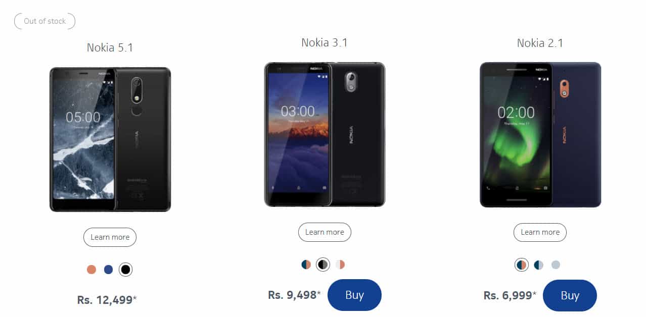 Nokia 3.1, 5.1 & 2.1 price in India