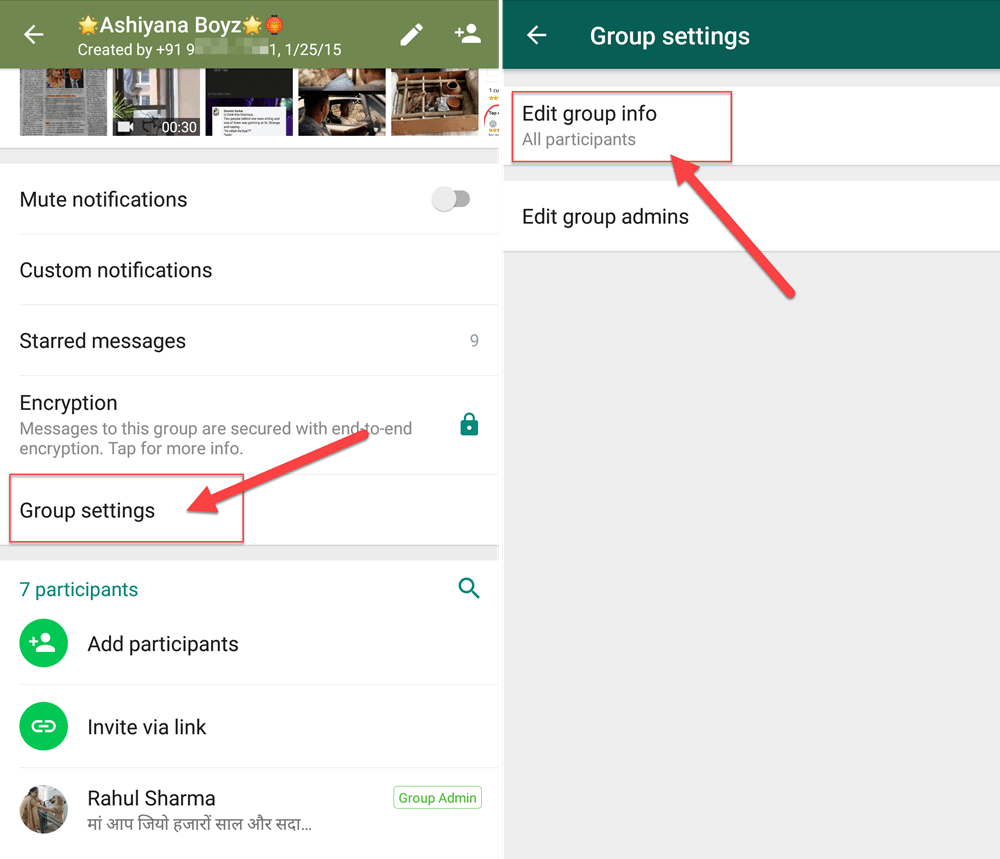 WhatsApp group setting to set who can update group subject, pic and description