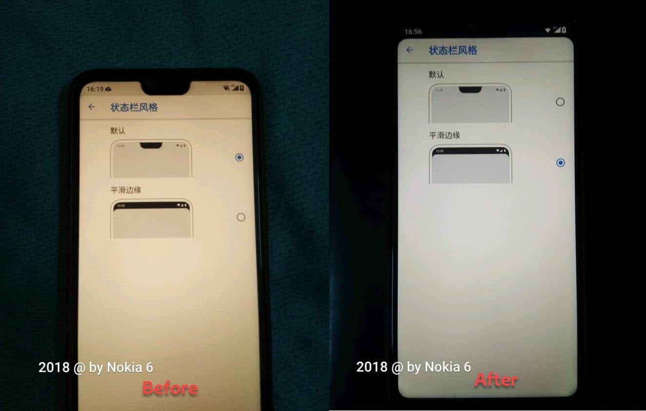 Before and after hide notch in Nokia X6