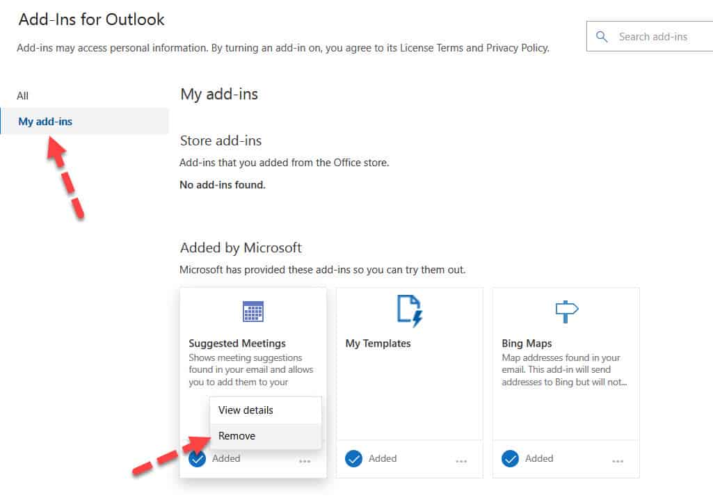 Disable SUggested Meetings Add-in in Outlook.com