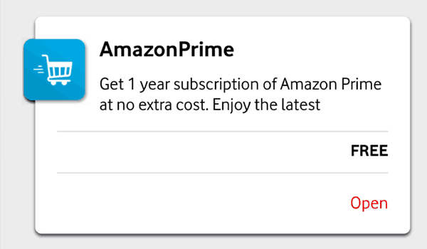 Amazon Prime offer in My Vodafone app