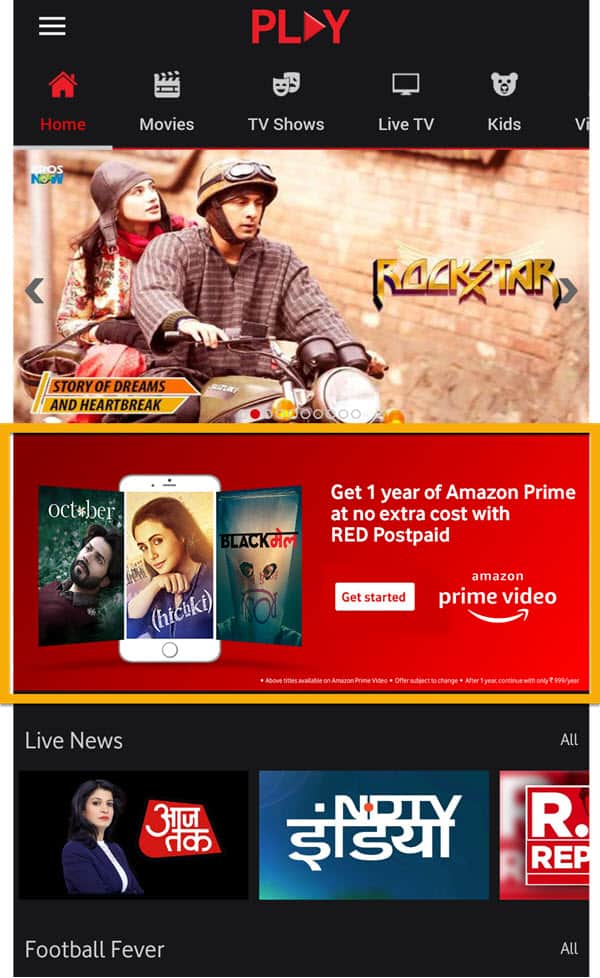 Vodafone Play - Free Amazon prime banner