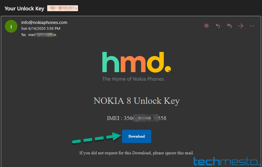 Email to download the Nokia bootloader unlock key