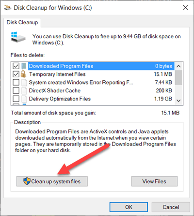 Disk Cleanup window