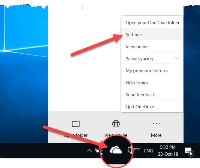 OneDrive icon in system tray