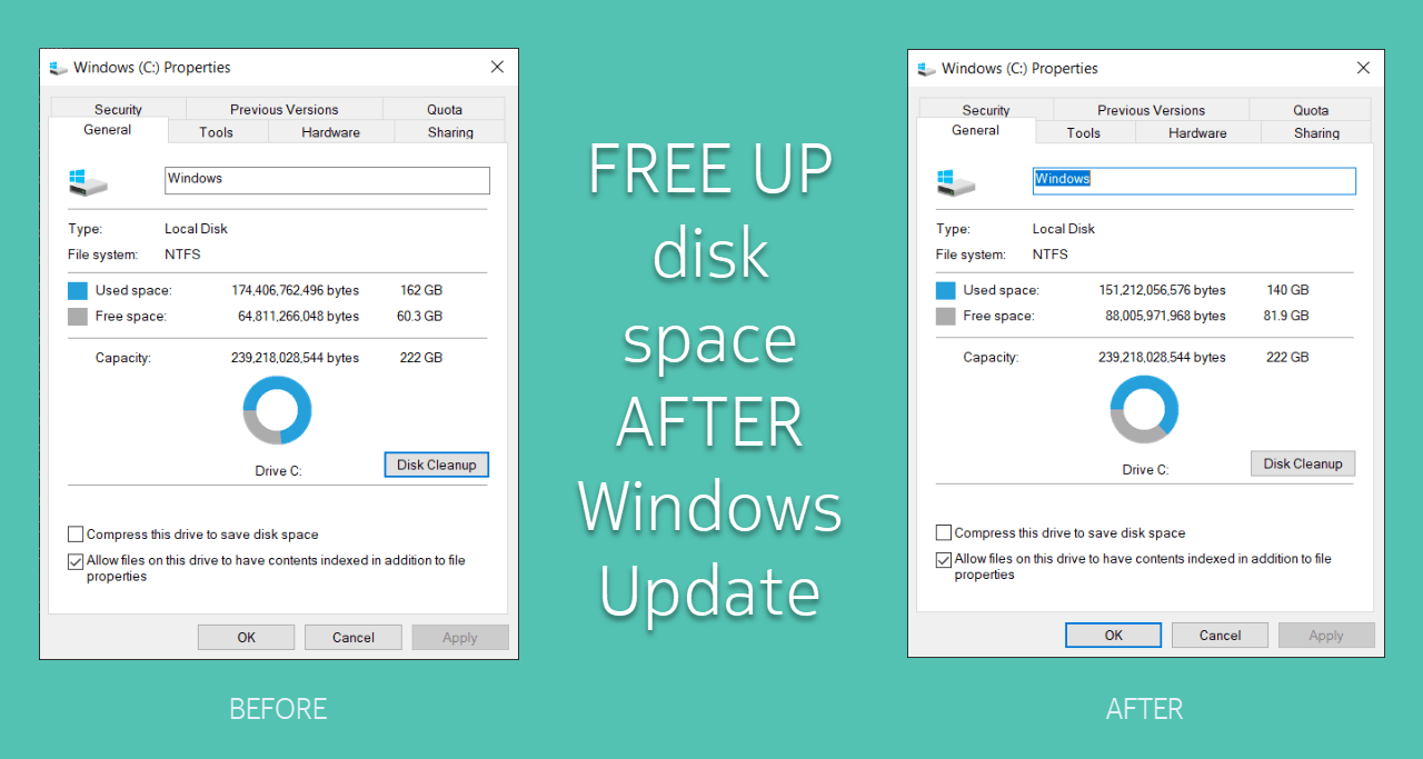Free up Space on Drive C after updating WIndows 10