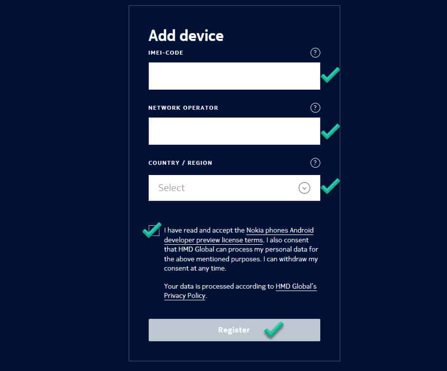 Add Device to Nokia Developer website
