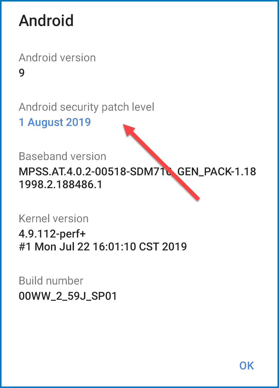 Android 9 security patch level check