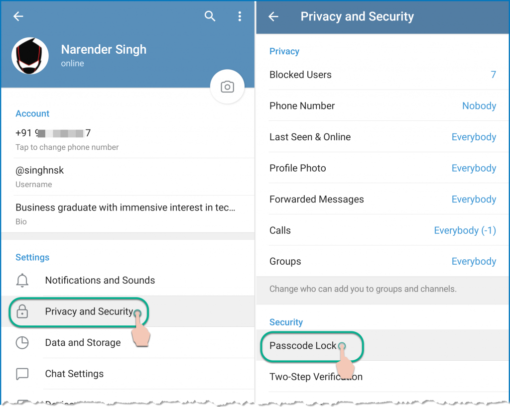 Add passcode and fingerprint lock to Telegram (Android guide)