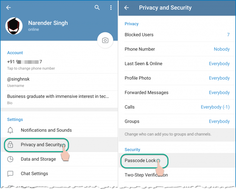 Privacy settings in Telegram Messenger