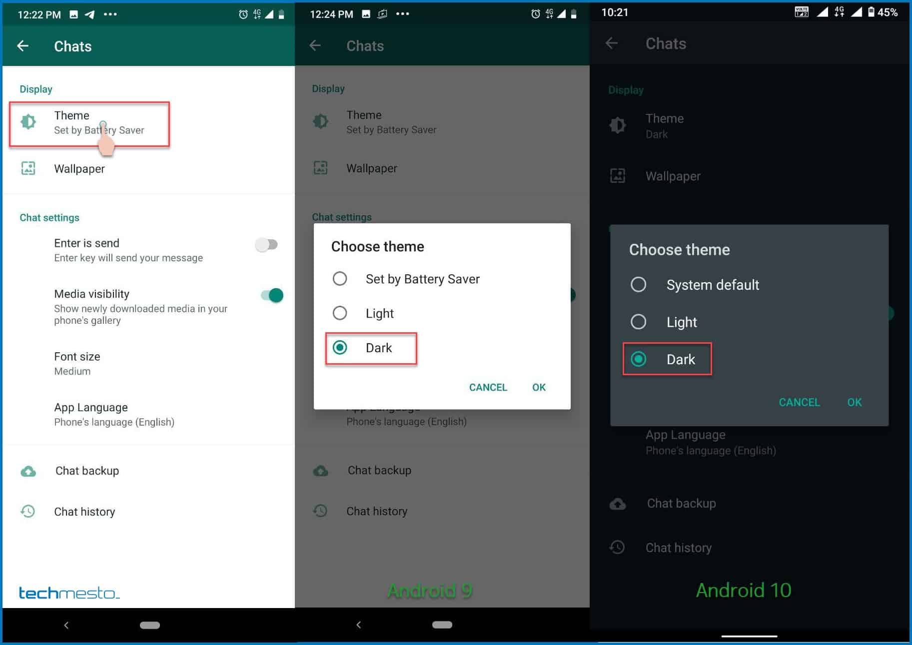 Enable Dark theme in WhatsApp - Android 9 and Android 10