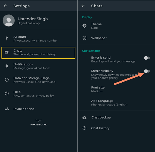 Media Visibility setting in WhatsApp