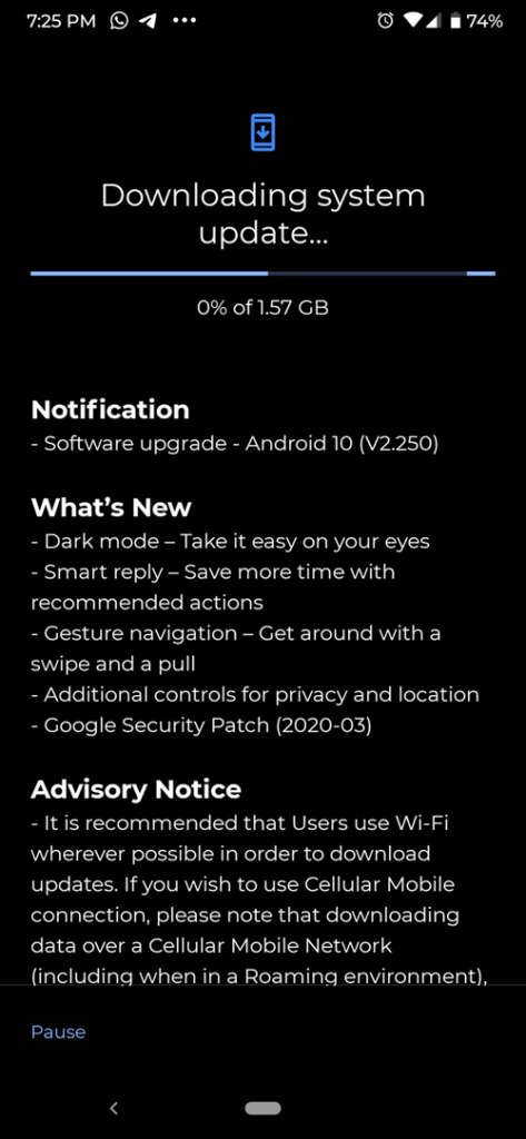Android 10 update for Nokia 7.2 